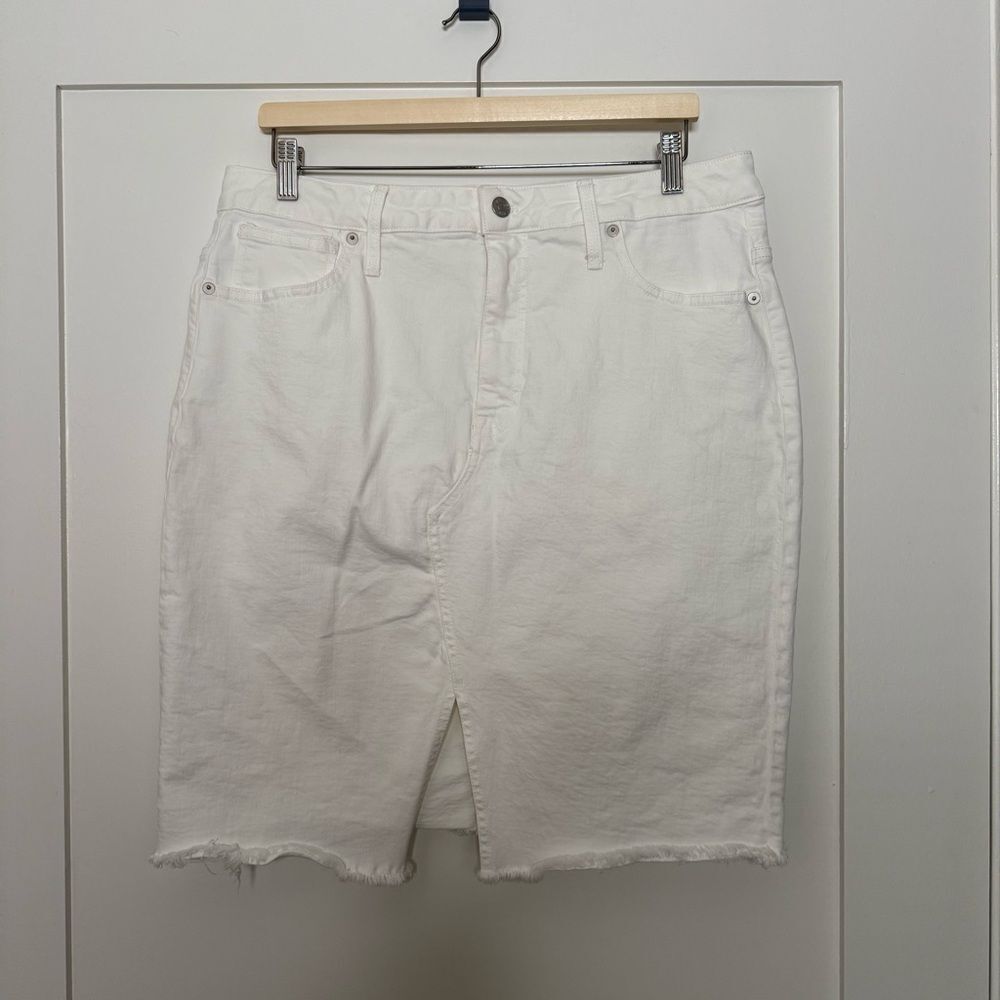 Madewell Pegged Skirt Womens Sz 32 White Denim Front Cutout Pencil Stretch